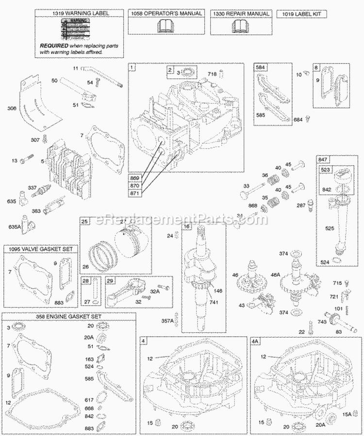Camshaft Crankshaft Cylinder Engine Sump KitGasket Lubrication Piston Group Valves Diagram and Parts List for 122H07-0115-B1  Briggs and Stratton Engine